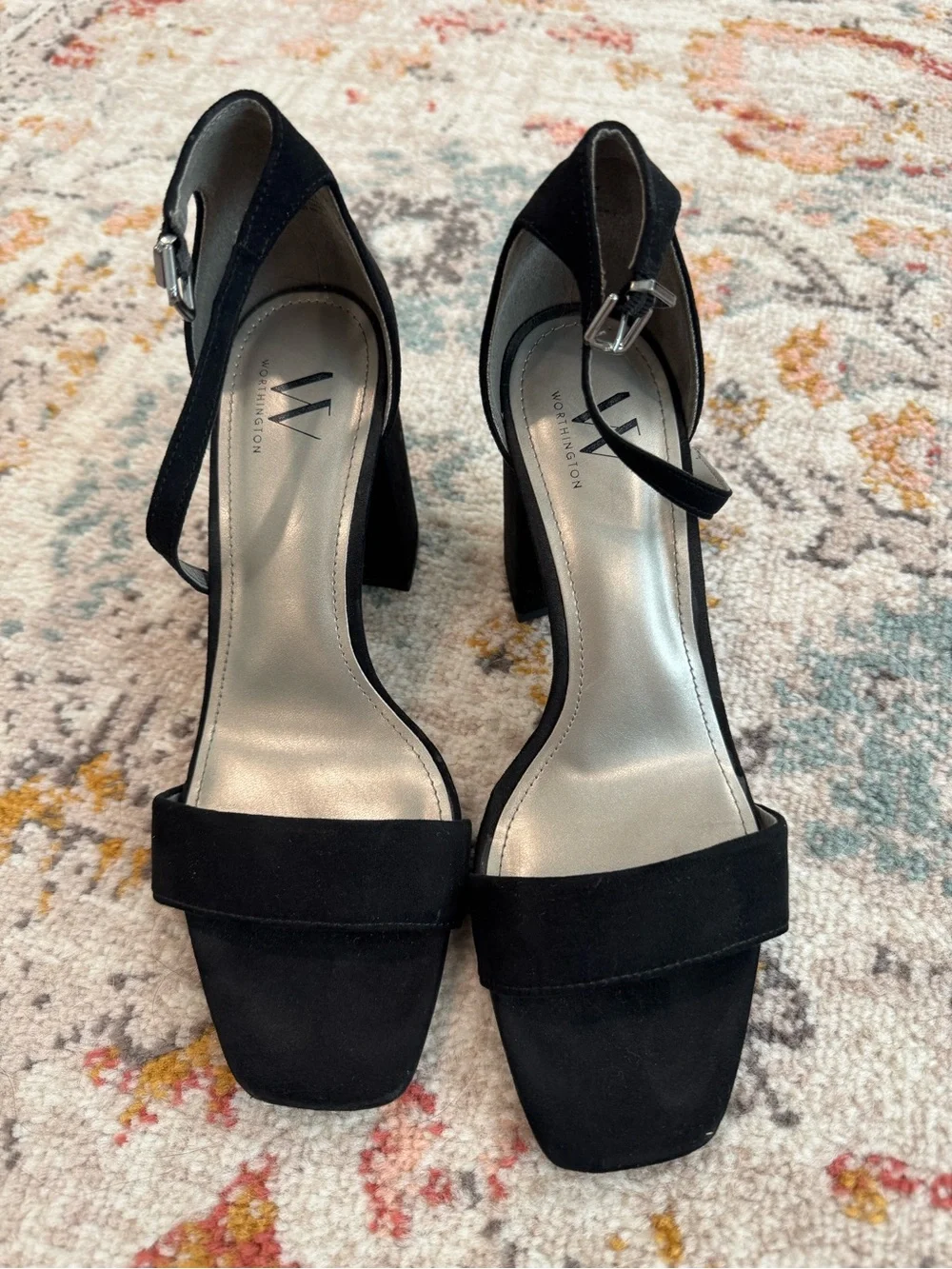 Worthington Black Suede Ankle-Strap Block Heels